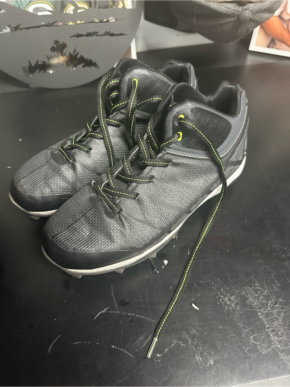 Youth Black Athletic Sneakers with Neon Green Accents